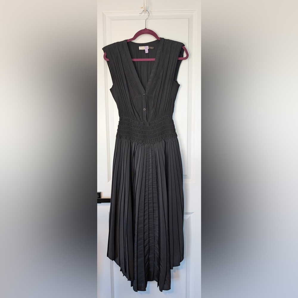 Women’s Ramy Brook Preslie Dress Sleeveless V-Neck Smocked Waist Black Sz Small